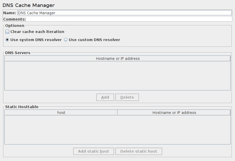 Capture d'écran du panneau de configuration du gestionnaire de cache DNS