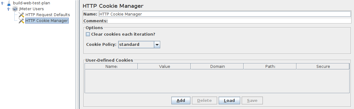 Capture d'écran du panneau de configuration du gestionnaire de cookies HTTP