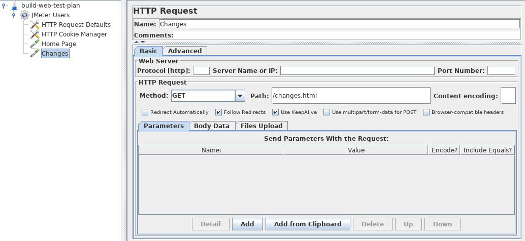 
Figure 4.7.  Page de requête HTTP pour les modifications JMeter