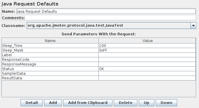 Capture d'écran du panneau de configuration des valeurs par défaut des requêtes Java