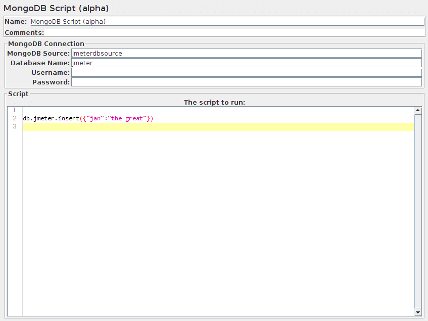 Capture d'écran du panneau de configuration du script MongoDB (obsolète)