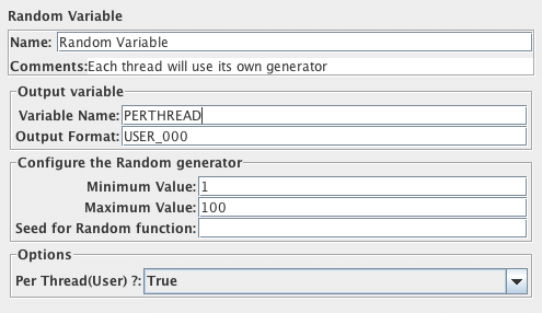 Capture d'écran du panneau de configuration de la variable aléatoire