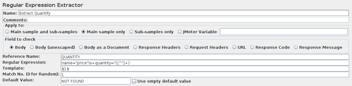 Capture d'écran du panneau de configuration de l'extracteur d'expressions régulières