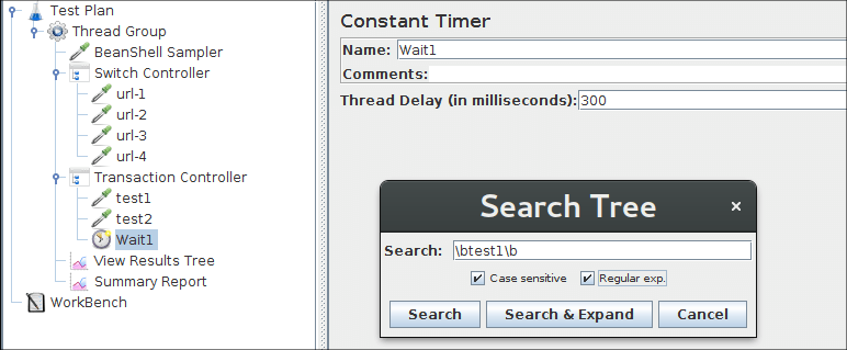 Figure 3 - Rechercher une expression régulière dans TreeView (dans cet exemple, nous recherchons un mot entier)