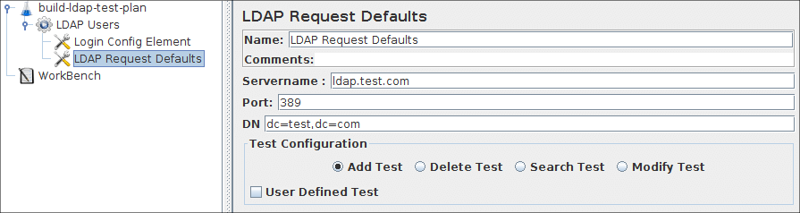 
  Figure 8a.3 Paramètres LDAP par défaut pour notre plan de test