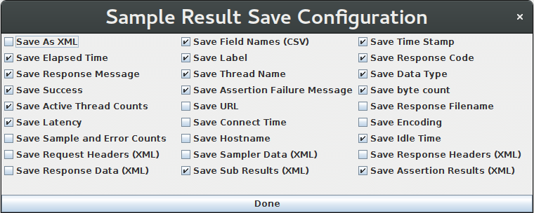 Capture d'écran du panneau de commande de la configuration de l'enregistrement des résultats de l'échantillon