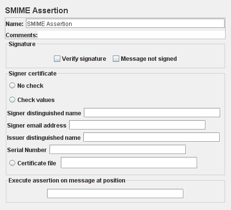Capture d'écran du panneau de configuration de SMIME Assertion