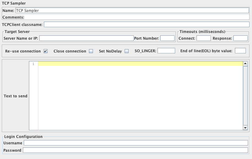 Capture d'écran du panneau de configuration de l'échantillonneur TCP