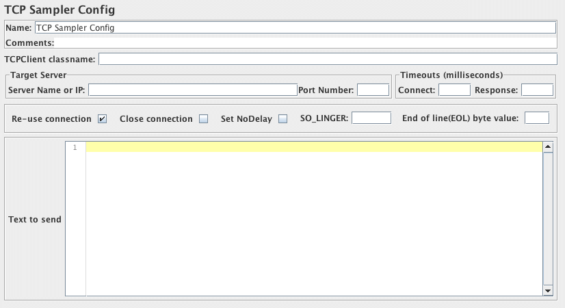 Capture d'écran du panneau de configuration de la configuration de l'échantillonneur TCP