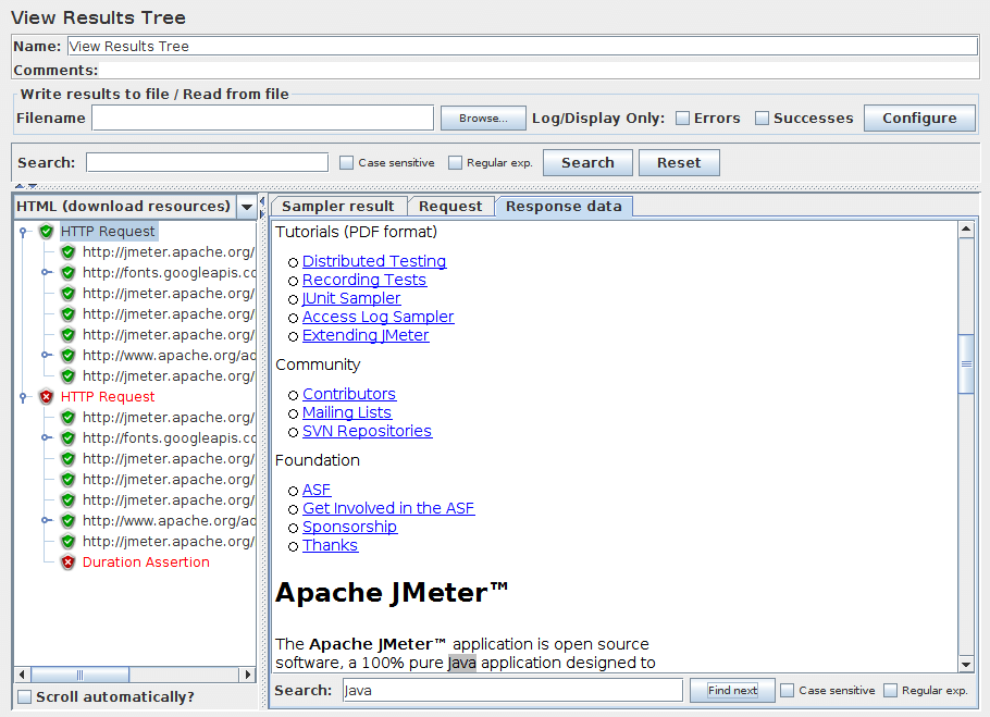 Capture d'écran du panneau de configuration de l'arborescence des résultats d'affichage