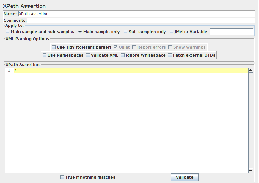 Capture d'écran du panneau de configuration de l'assertion XPath